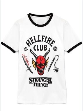 NEW Stranger Things "Hellfire Club" White Ringer Graphic Tee Sz 3X Cotton Blend